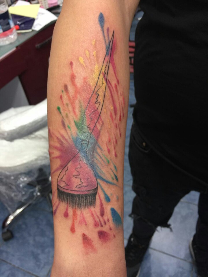 abstract watercolor tattoo sleeve