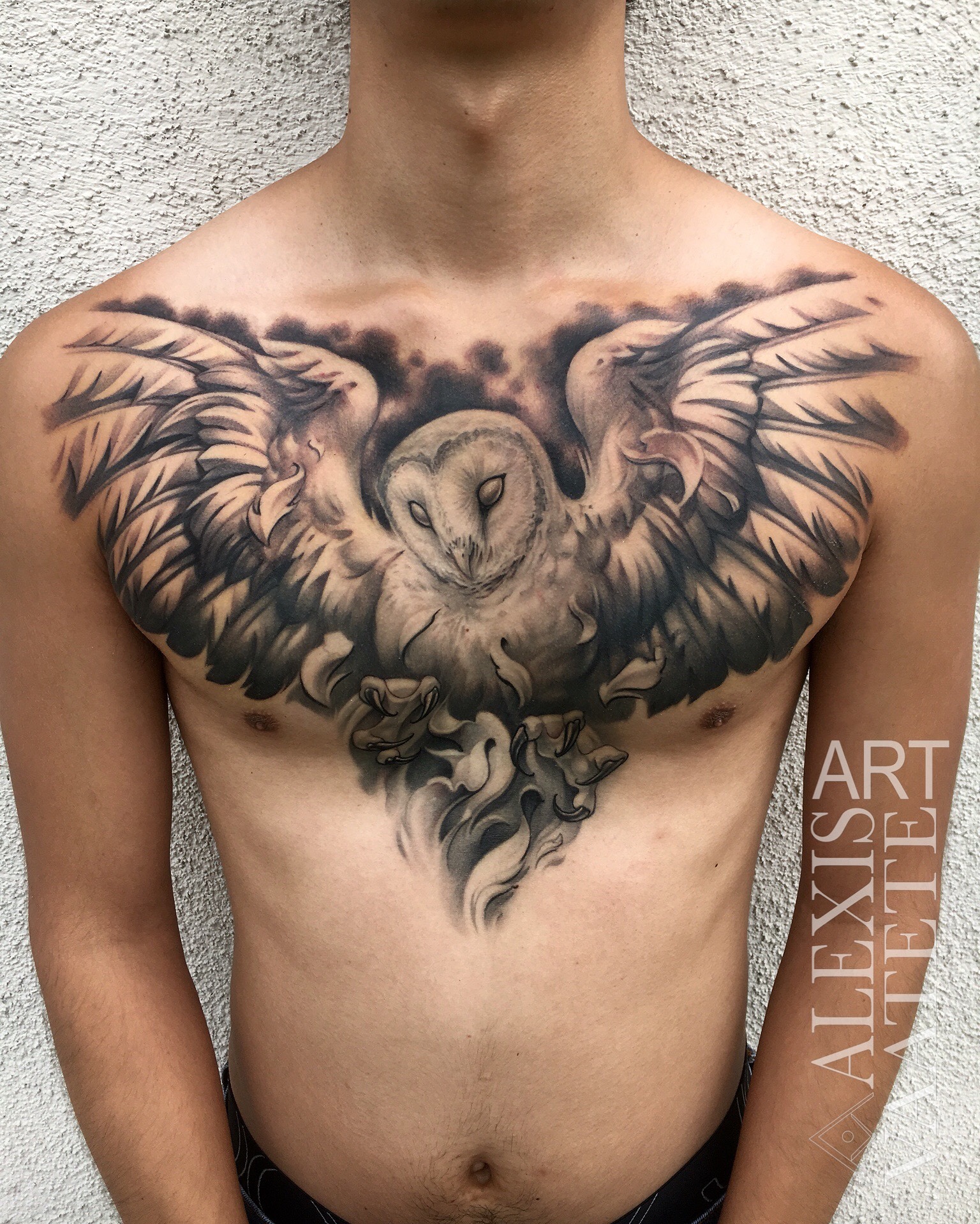 Black & Grey Chest Tattoo Alexis Vaatete TrueArtists