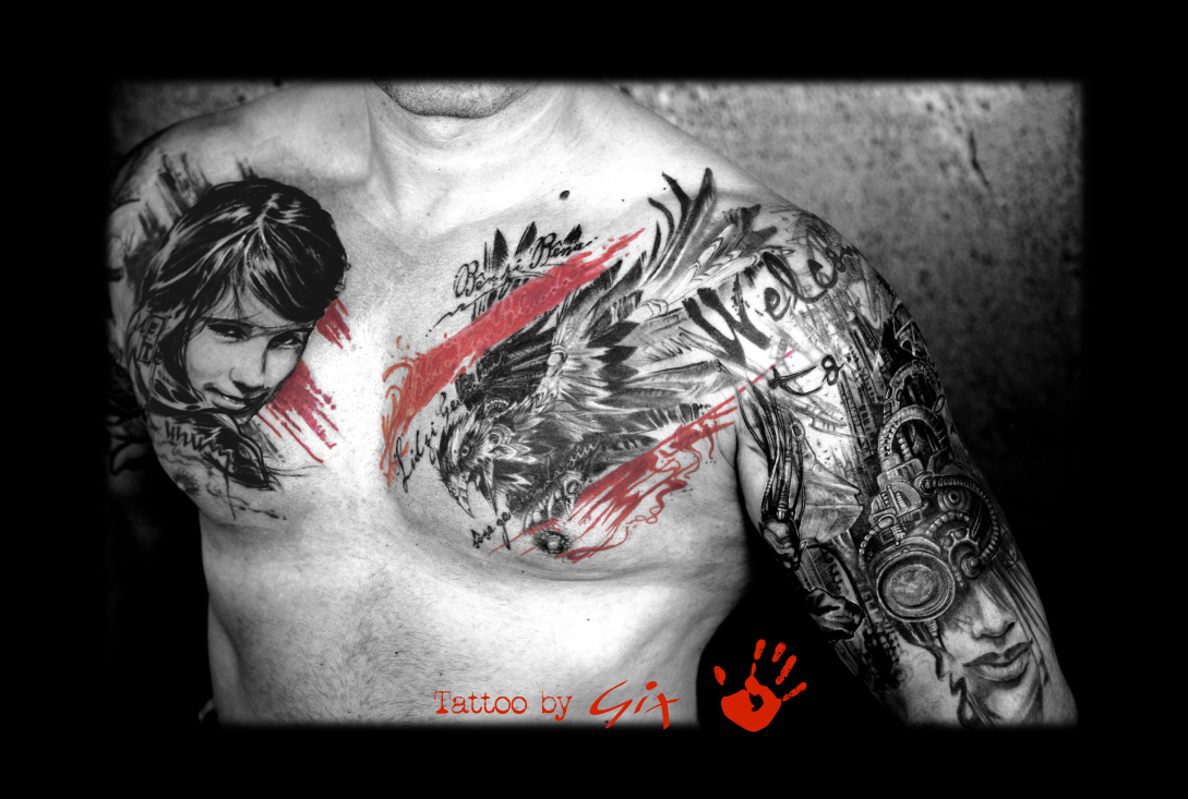 Black And Grey Chest Tattoos