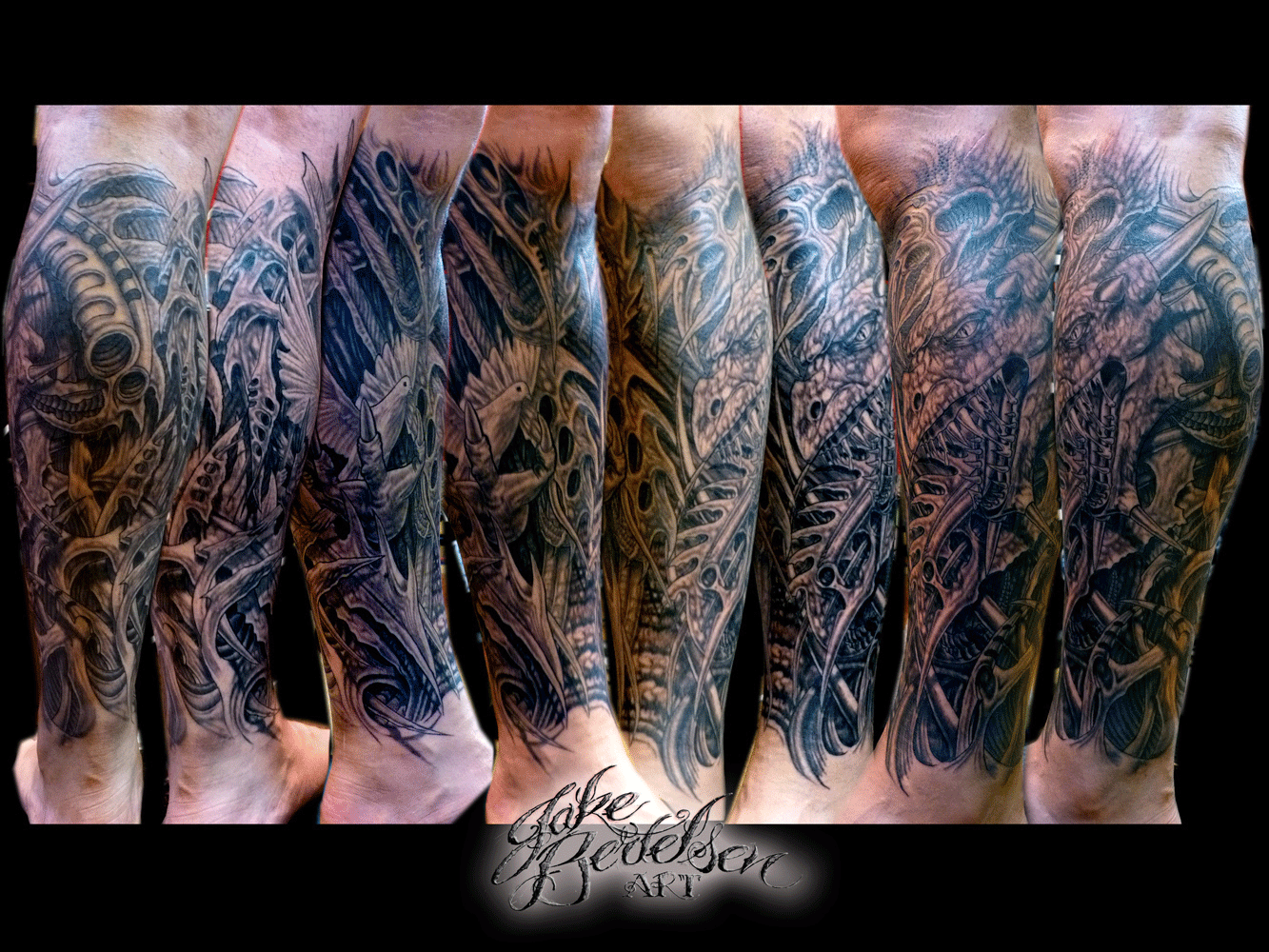 Black & Grey Lower Leg Tattoo