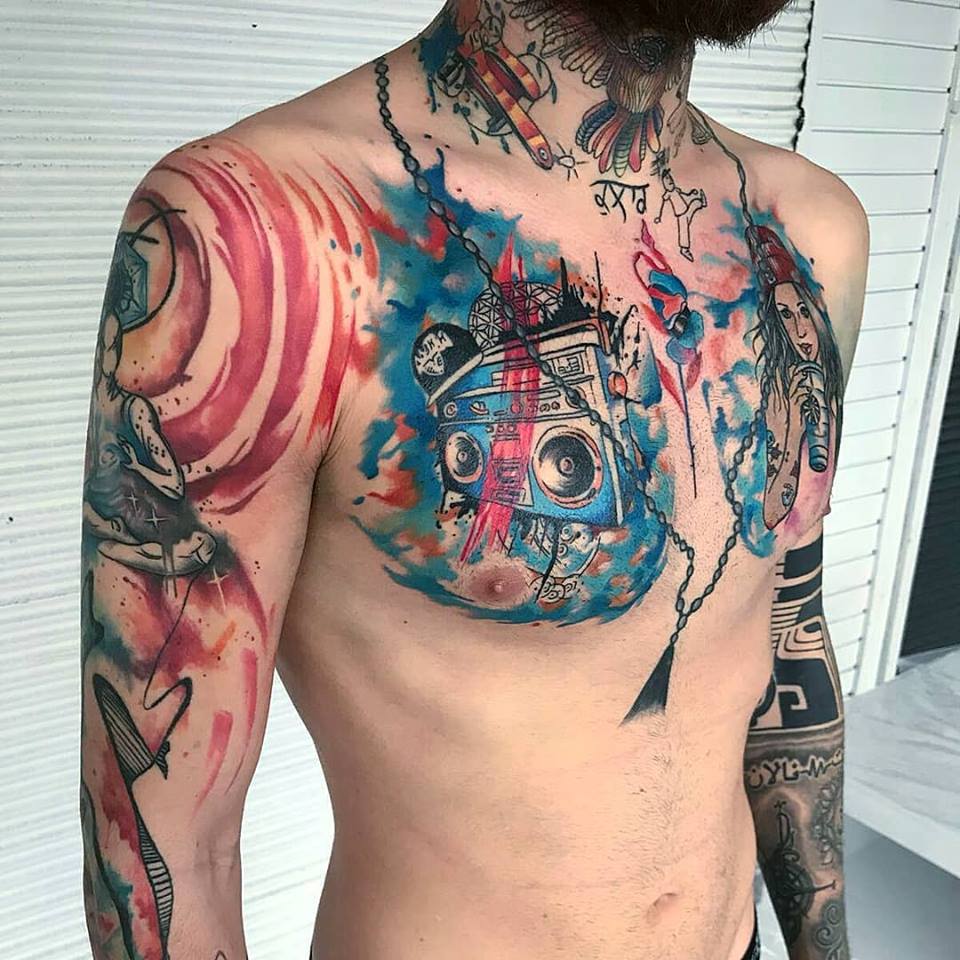Colorful Chest Tattoos For Men