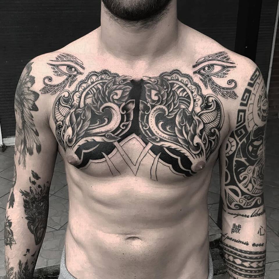 Black & Grey Chest Tattoo Suna Alpak TrueArtists