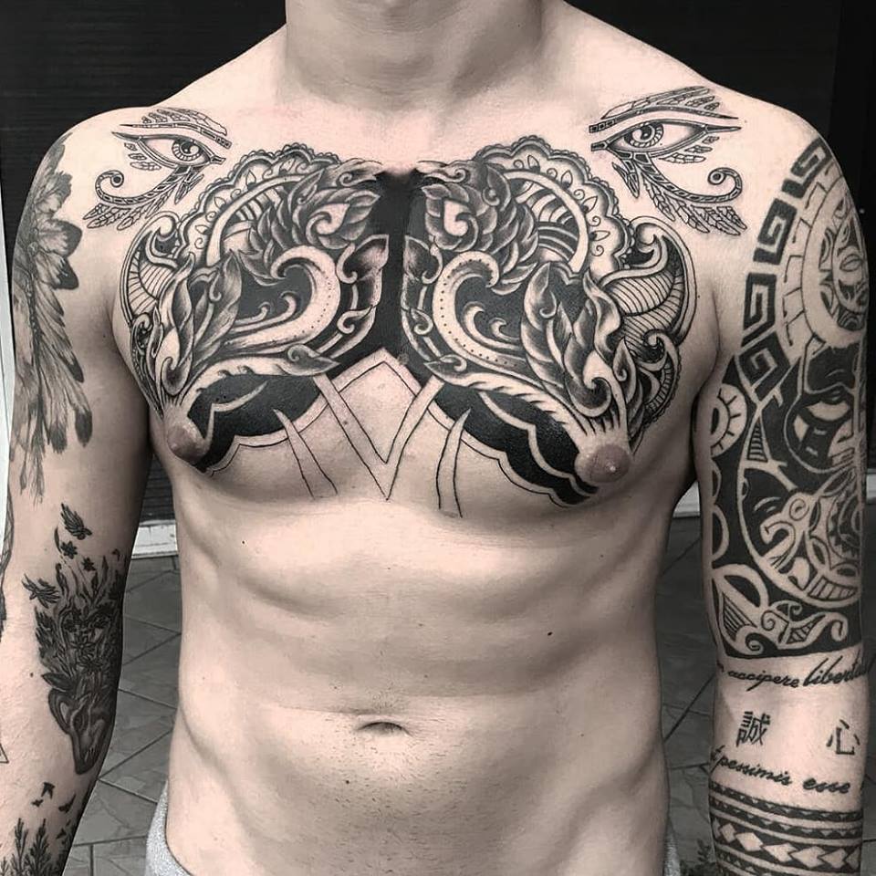Black & Grey Chest Tattoo Suna Alpak TrueArtists