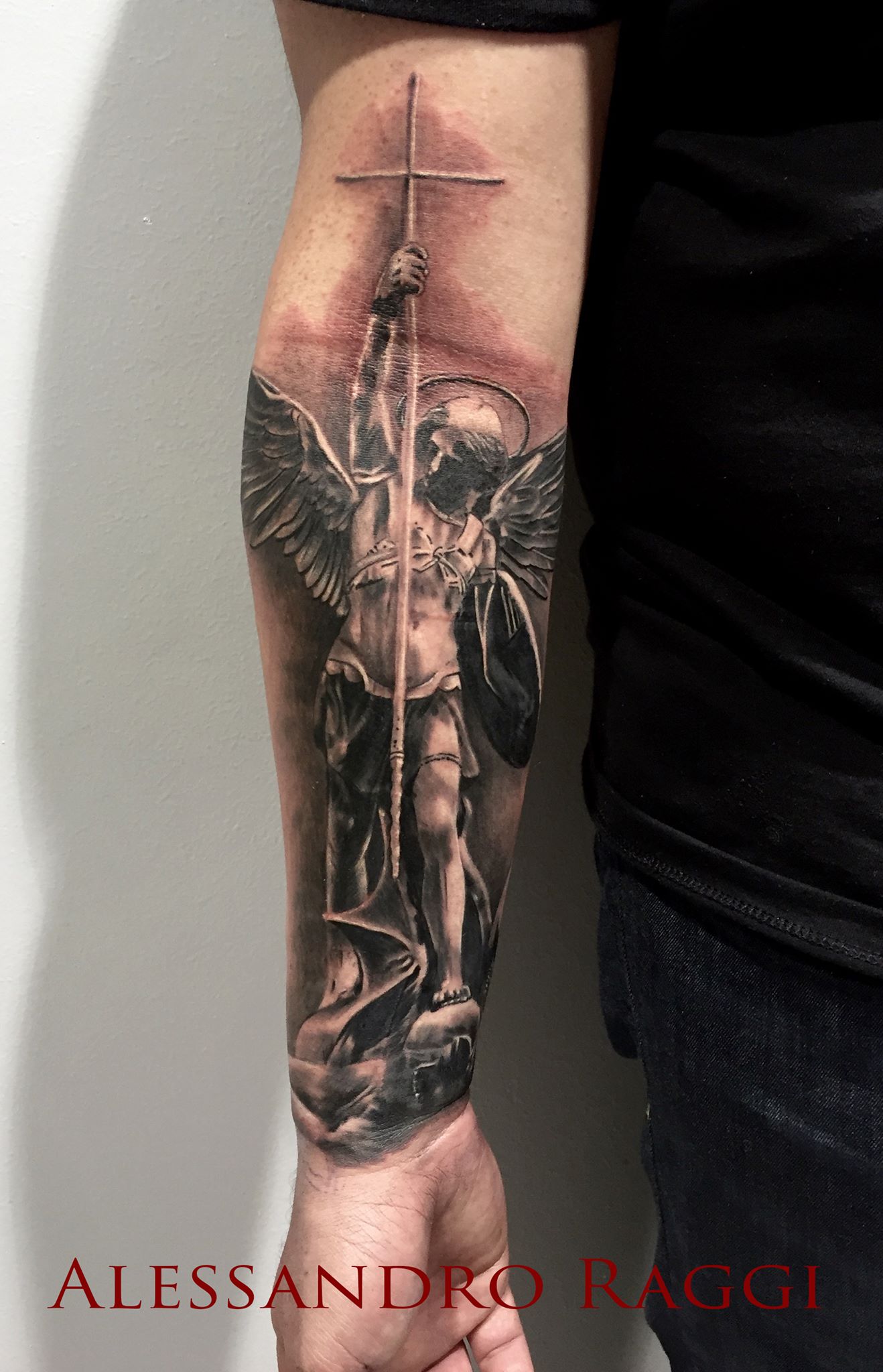 St Michael Tattoo Forearm