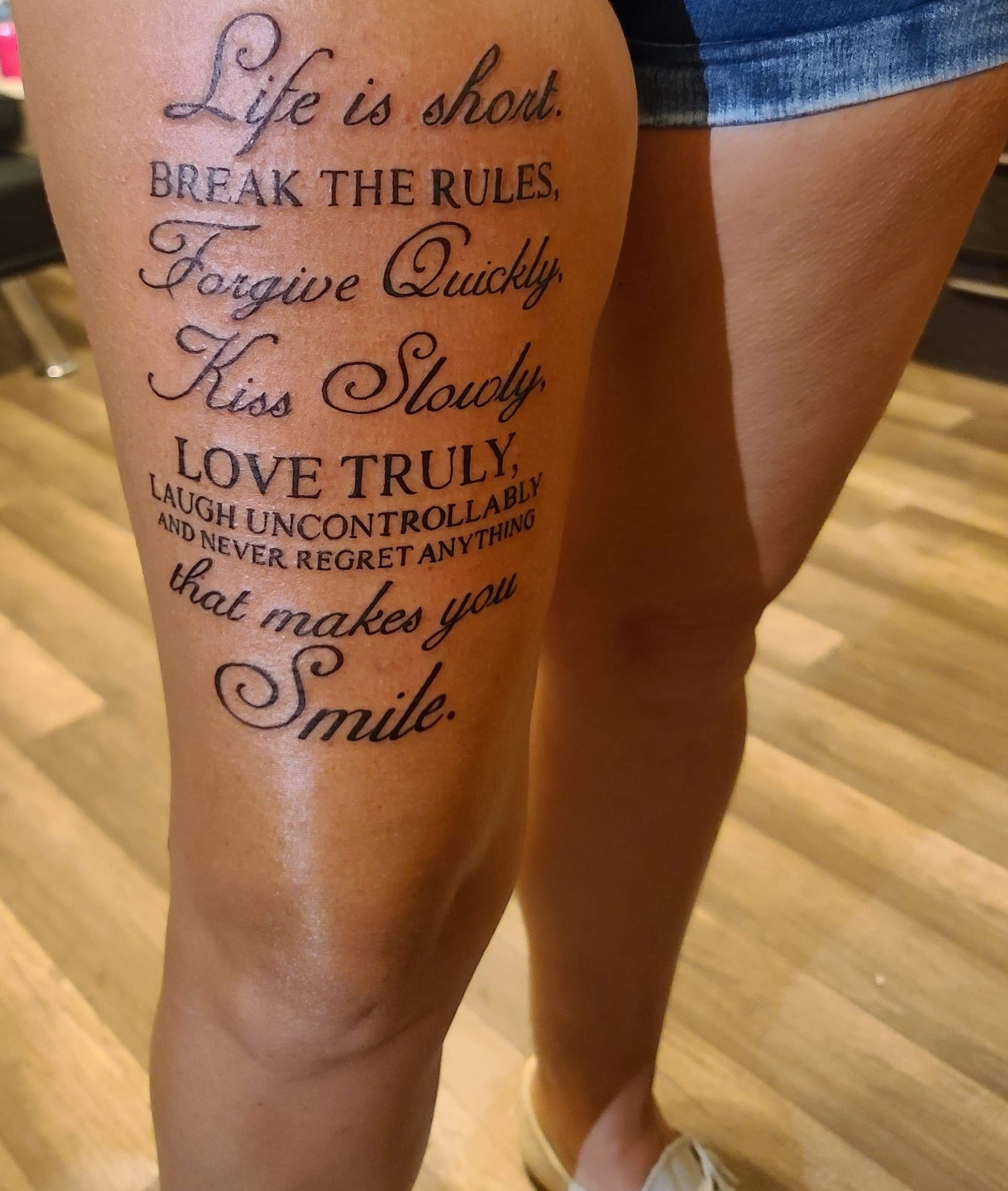 Black & Grey Thigh Tattoo